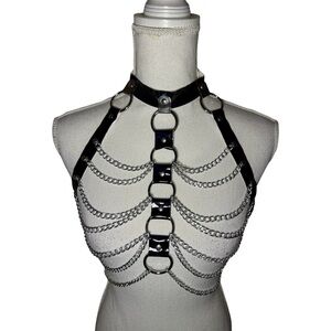 Rave Hologram Body Chest Harness Cage Bra Choker Chain Belts for Music Festival